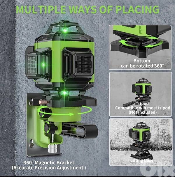Rotary Laser Level Green 4 x 360°,Self Levelling 16 Green Cross Line 4