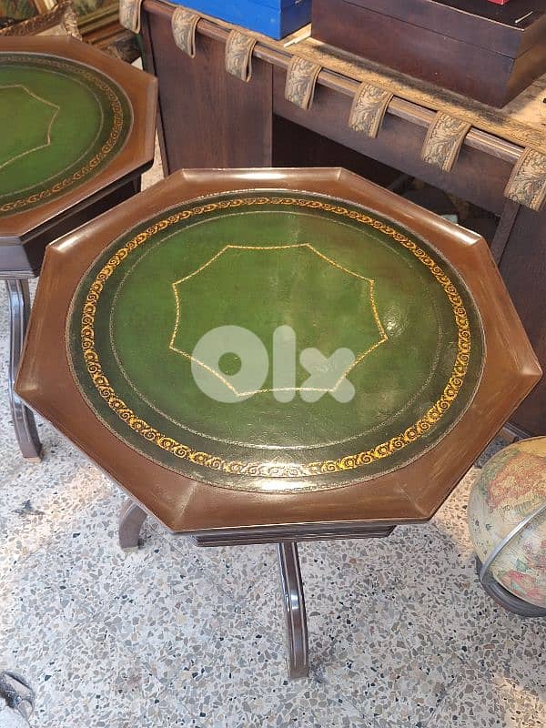 2 antique english leather top tables 2