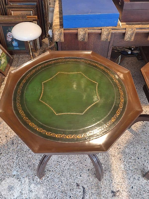 2 antique english leather top tables 3