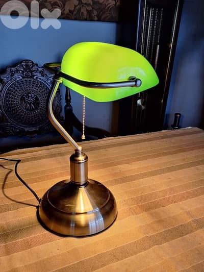 bankers green opaline lamp
