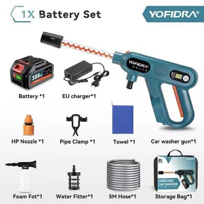 YOFIDRA 21 V Battery Pressure Washer, 80 Bar Portable Pressure Washer