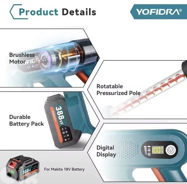YOFIDRA 21 V Battery Pressure Washer, 80 Bar Portable Pressure Washer 2