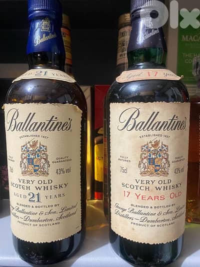 old bottle deco ballantines 21 and 17