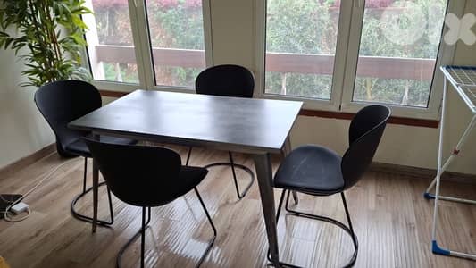 Modern Stainless Steel Dining Table + 4 Chairs (Minimalist Style)