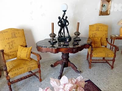 Bergeres + French Rococo table Louis XV marble top