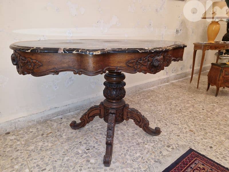 Bergeres + French Rococo table Louis XV marble top 2