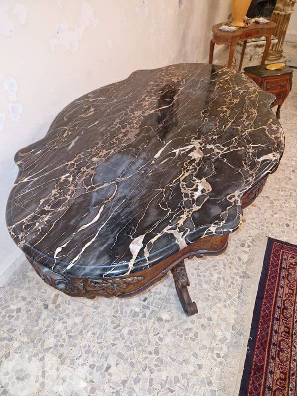 Bergeres + French Rococo table Louis XV marble top 4