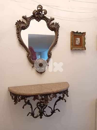 Antique brass console and mirror