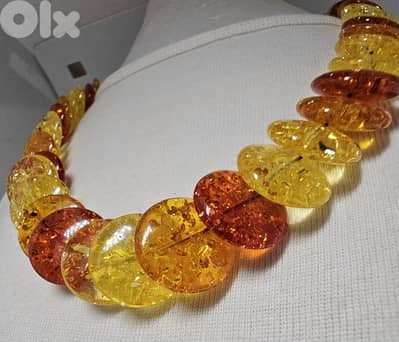 30$ Vintage Confetti Amber Lucite Beads Necklace Multicolor