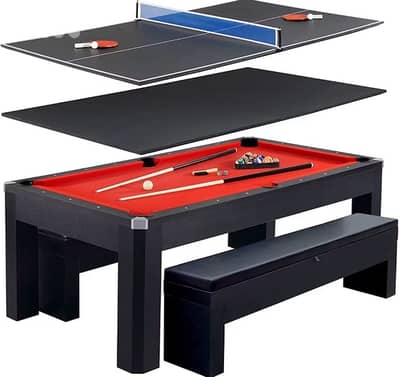 7 FT Pool table with table tennis / dinning top / leather chairs