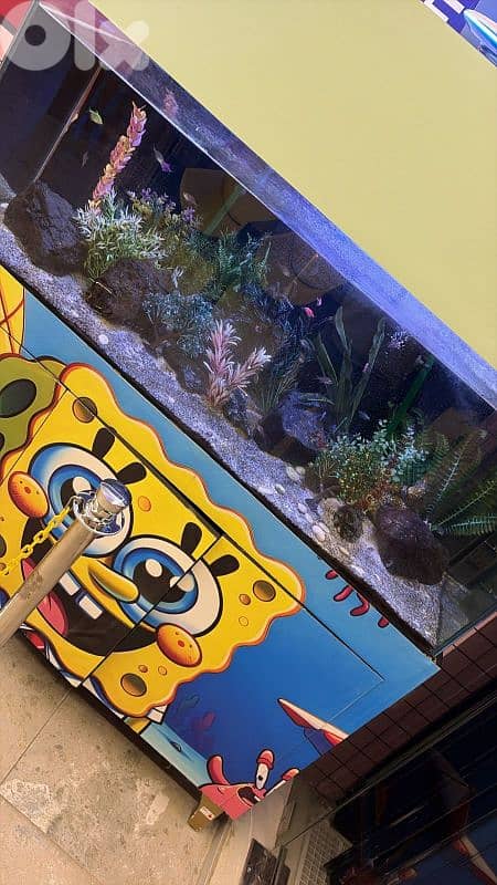 Aquarium fish with glass +filter + light laser + Wooden cabinet 1