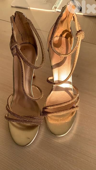 Gold glitter heels