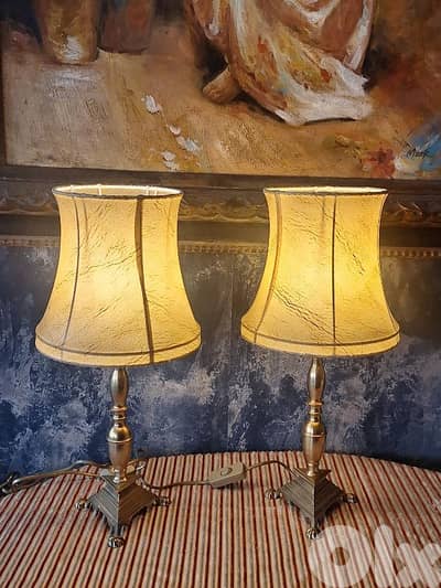 2 antique french leather and brass lamps