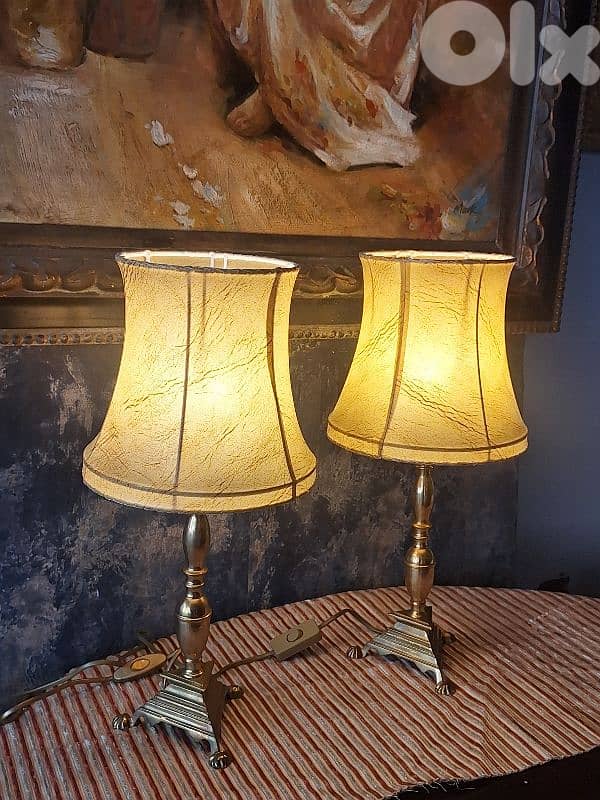 2 antique french leather and brass lamps 2