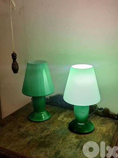 pair of italian green opaline lamps