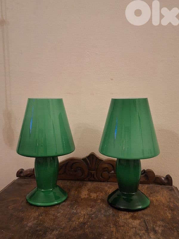 pair of italian green opaline lamps 1