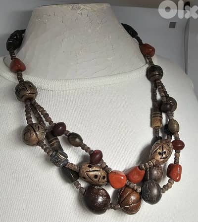 15$ boho wood carnelian beaded necklace