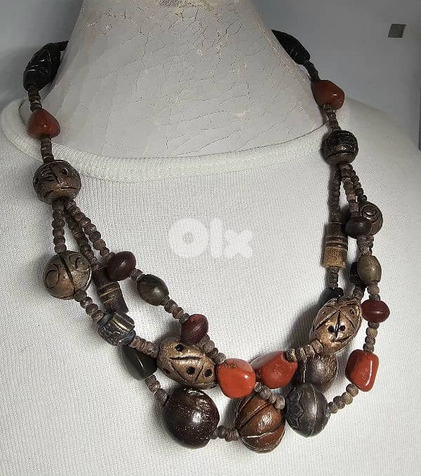 15$ boho wood carnelian beaded necklace 2