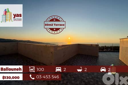 Ballouneh 100m2 | 80m2 Terrace | Prime Location | Open View | GT |