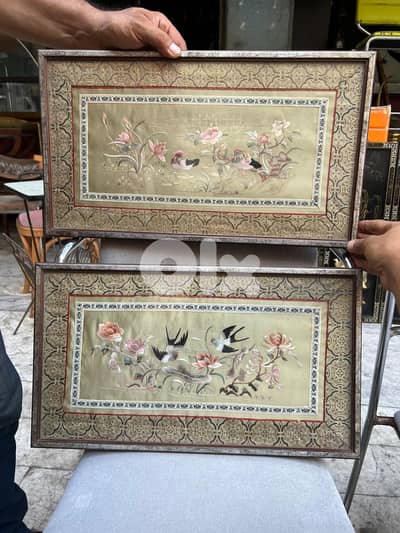 tableau silk chinese antique لوحة عدد ٢ حرير صيني قديم انتيك روعة