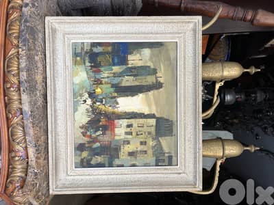 لوحة تابلو فرنسية ممضية اصلية الوان روعة رسم painture زيتي يدوي