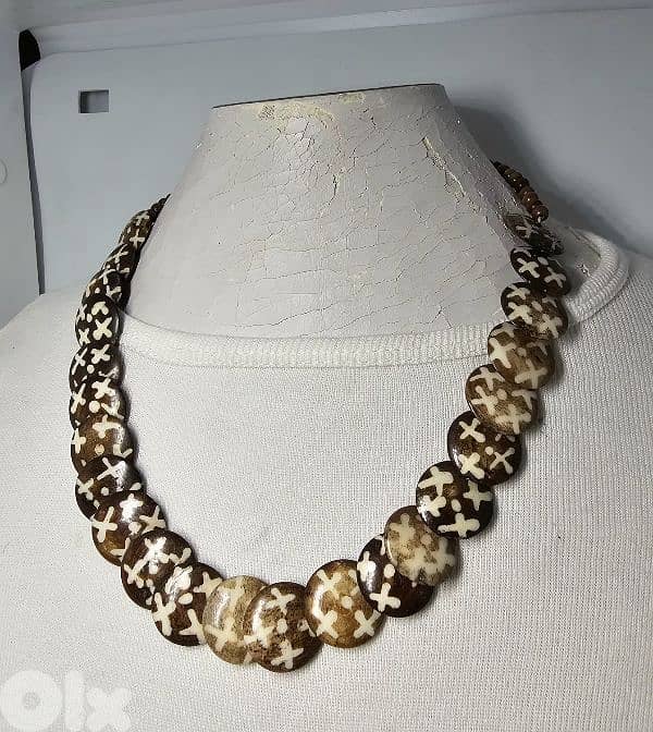 15$ old african batik bone beads necklace 1