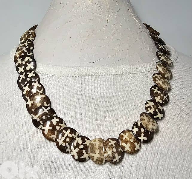 15$ old african batik bone beads necklace 2