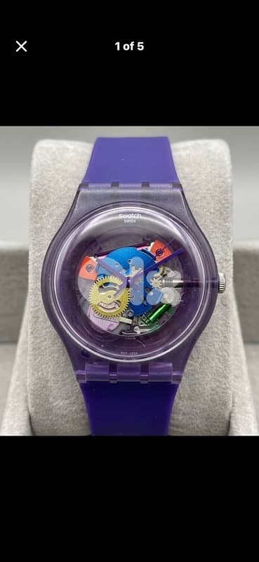 Vintage Swatch New Gent Purple Lacquered Skeleton Watch 41mm Swiss md