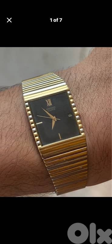 Vintage 1983 Seiko Tank 2A32-5020•Two-Tone SGP/PDP•Black Roman Dial