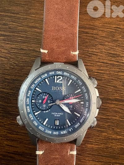 Hugo Boss Nomad Chronograph Watch Blue Dial Brown Leather 20ATM