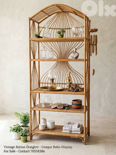 FOR SALE: Vintage Rattan Etatgere - Boho Style Bamboo
