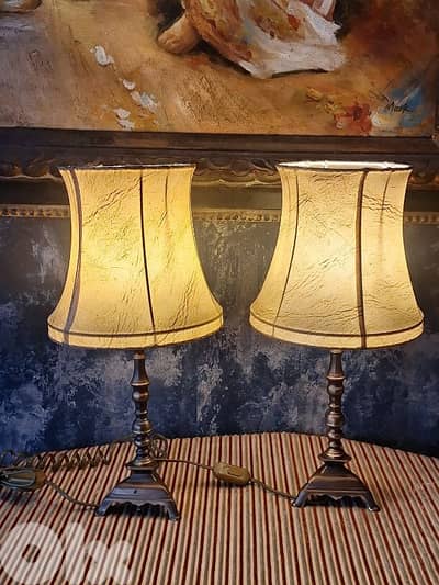2 bronze and leather english lamps
