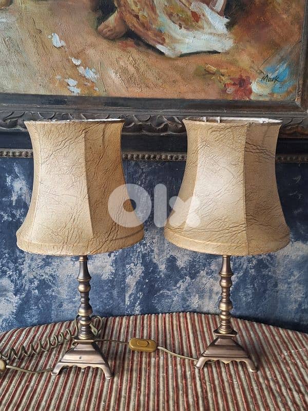2 bronze and leather english lamps 3