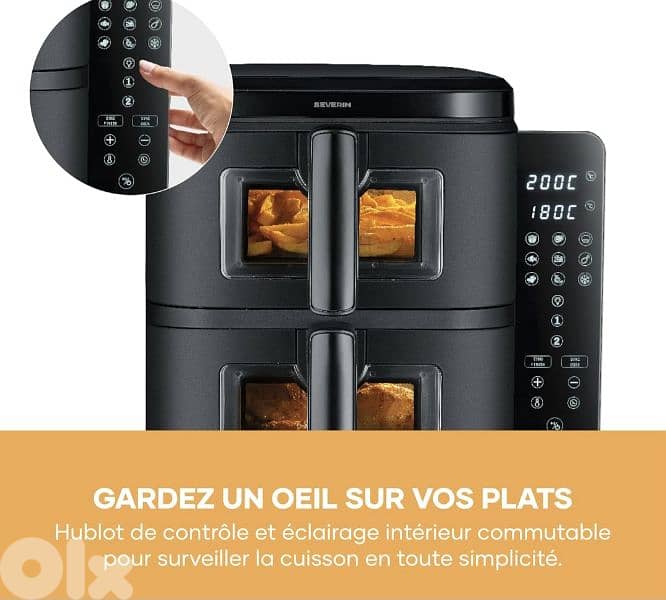 Severin Duo Stack Hot Air Fryer programmable+2 Baskets 5.5 littrs each 4