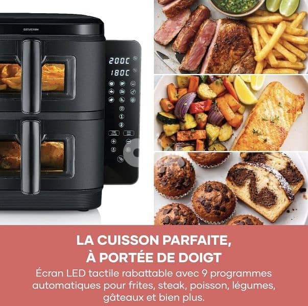 Severin Duo Stack Hot Air Fryer programmable+2 Baskets 5.5 littrs each 5