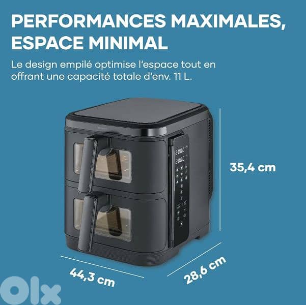 Severin Duo Stack Hot Air Fryer programmable+2 Baskets 5.5 littrs each 7