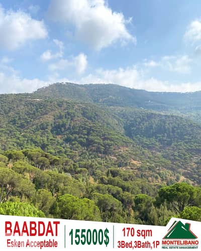 170sqm Apartment For Sale in Baabdat with Open View "Esken Acceptable"