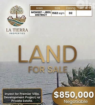 Prime Location Land for sale in Monsef Jbeil, steps away from the Sea.