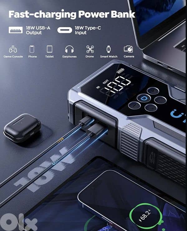 UTRAI Portable Car Jump Starter with Air Compressor, 15000 mAh. 4