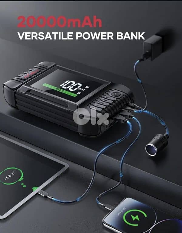 FLYLINKTECH Jump Starter Power Pack with 150PSI Air Compressor,6000 A 3