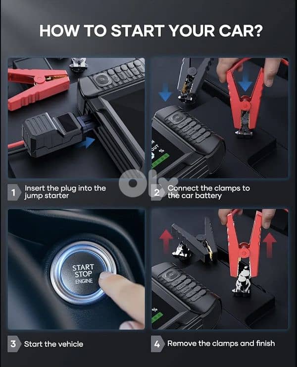 FLYLINKTECH Jump Starter Power Pack with 150PSI Air Compressor,6000 A 5