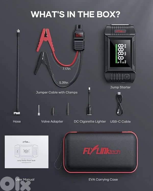 FLYLINKTECH Jump Starter Power Pack with 150PSI Air Compressor,6000 A 6