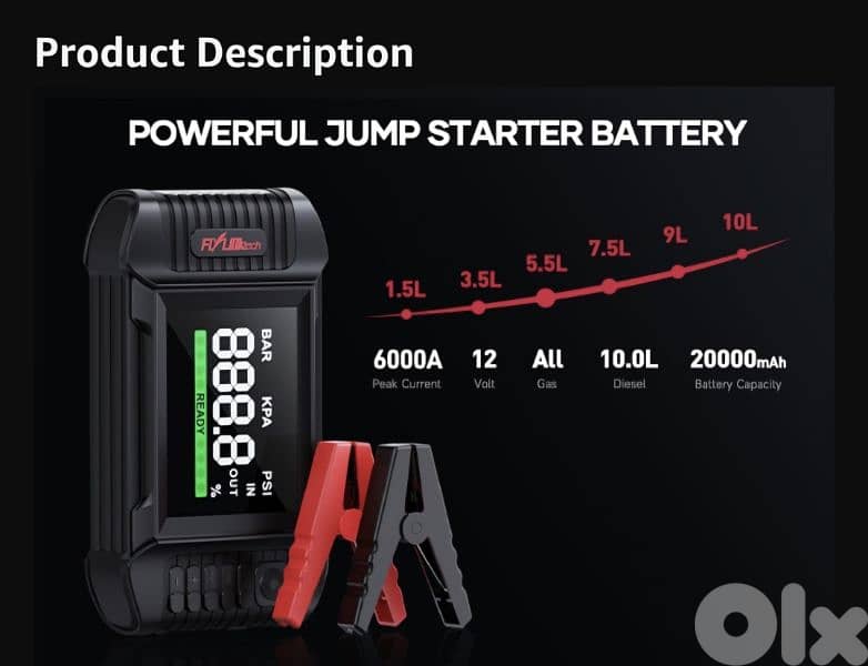 FLYLINKTECH Jump Starter Power Pack with 150PSI Air Compressor,6000 A 8