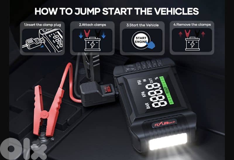 FLYLINKTECH Jump Starter Power Pack with 150PSI Air Compressor,6000 A 9