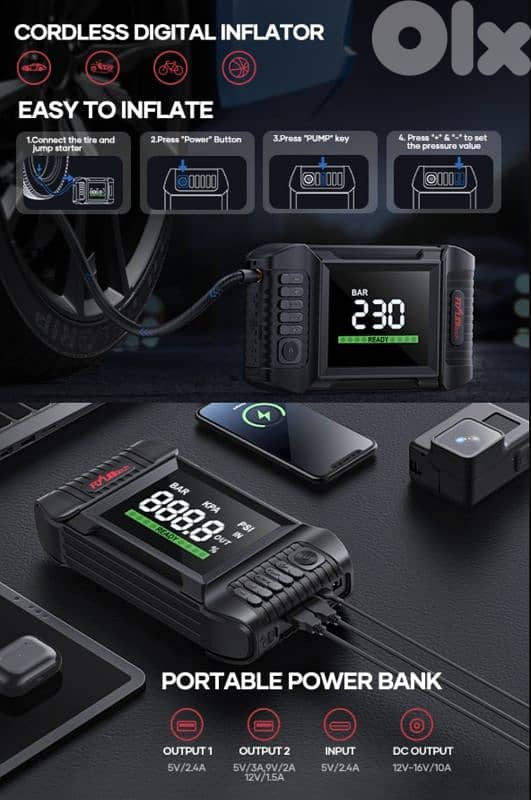 FLYLINKTECH Jump Starter Power Pack with 150PSI Air Compressor,6000 A 10