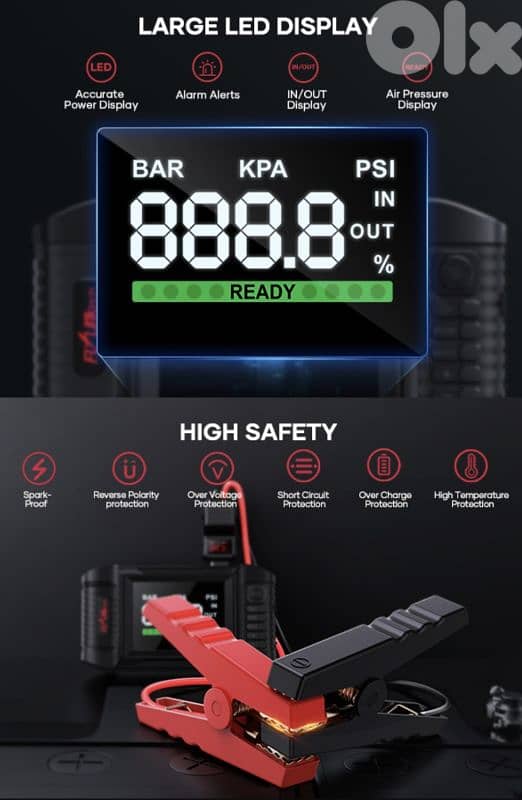 FLYLINKTECH Jump Starter Power Pack with 150PSI Air Compressor,6000 A 11