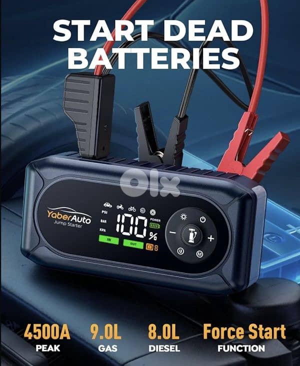 YABER Battery 9-in-1 4500A 150PSi Booster+Jump Starter+ Air Compressor 1