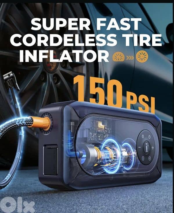 YABER Battery 9-in-1 4500A 150PSi Booster+Jump Starter+ Air Compressor 2