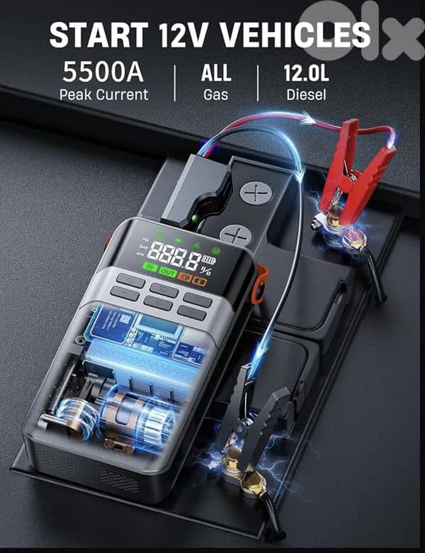 ANFLAG Car Battery Booster Jump Starter with 150PSI Air Compressor 2