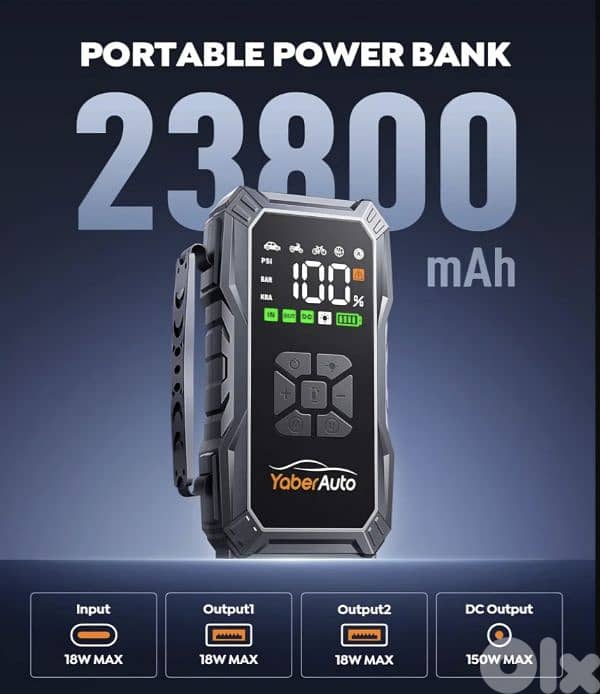 YaberAuto 6000A Jump Starter. 150PSI Air Compressor,12V Battery Booster 3